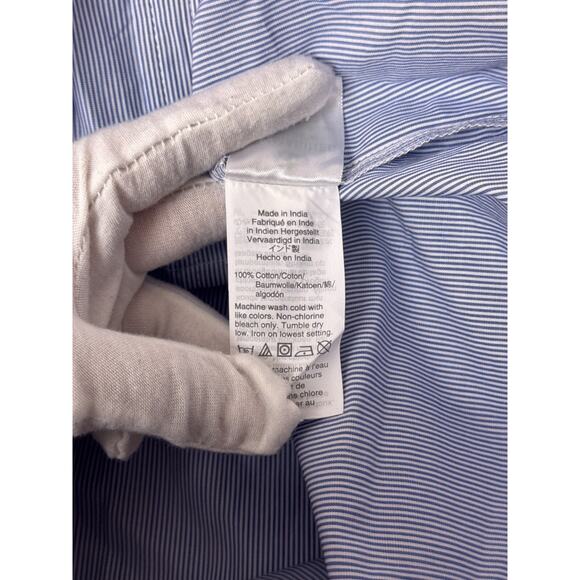 New J Crew Top 2X Womens Blue Striped Ruffle Collar Button Down Shirt Blouse - Picture 8 of 9